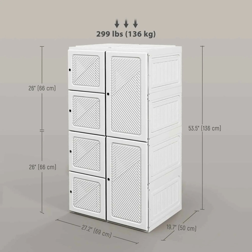 White Portable Wardrobe – Foldable Clothes Storage Organizer with 5 Compartments & Hanging Rod (United States & Canada Delivery Only)