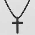 Men's Black Steel Cross Pendant Necklace Box Chain Biker Jewelry