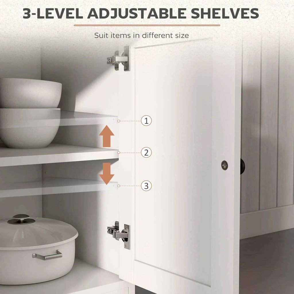 White Kitchen Sideboard Cabinet – 2 Drawers, 4 Barn Doors & Adjustable Shelves (United States & Canada Delivery Only)