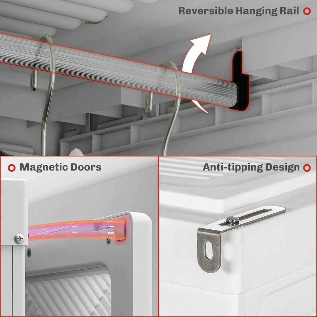 White Portable Wardrobe – Foldable Clothes Storage Organizer with 5 Compartments & Hanging Rod (United States & Canada Delivery Only)