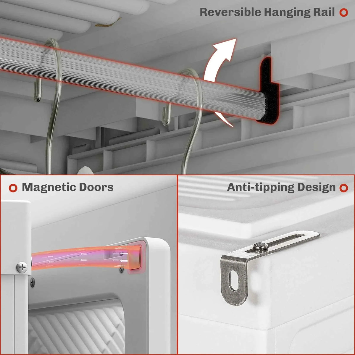 White Portable Wardrobe – Foldable Clothes Storage Organizer with 5 Compartments & Hanging Rod (United States & Canada Delivery Only)